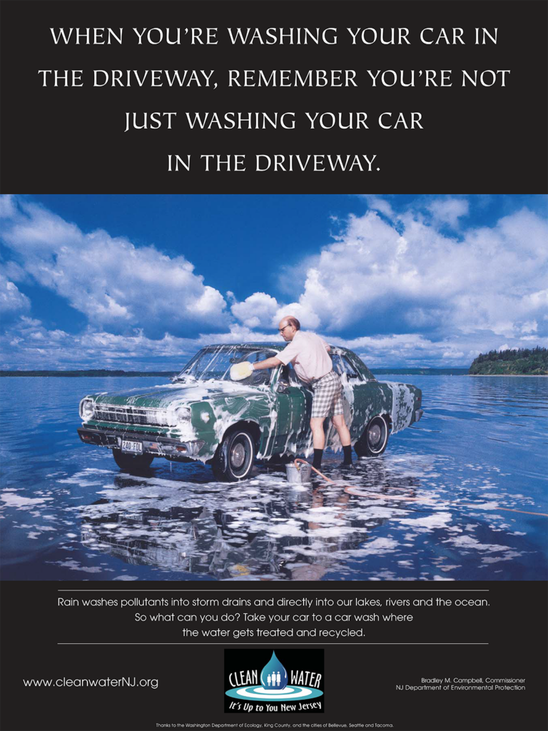 cleanwater psoter about washing cars in driveways