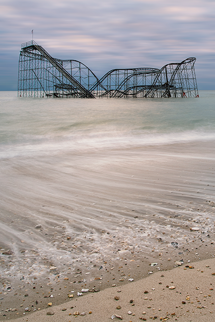 Photo of rollercoaster in Atlantic Ocean at Seaside Heights following Superstorm Sandy