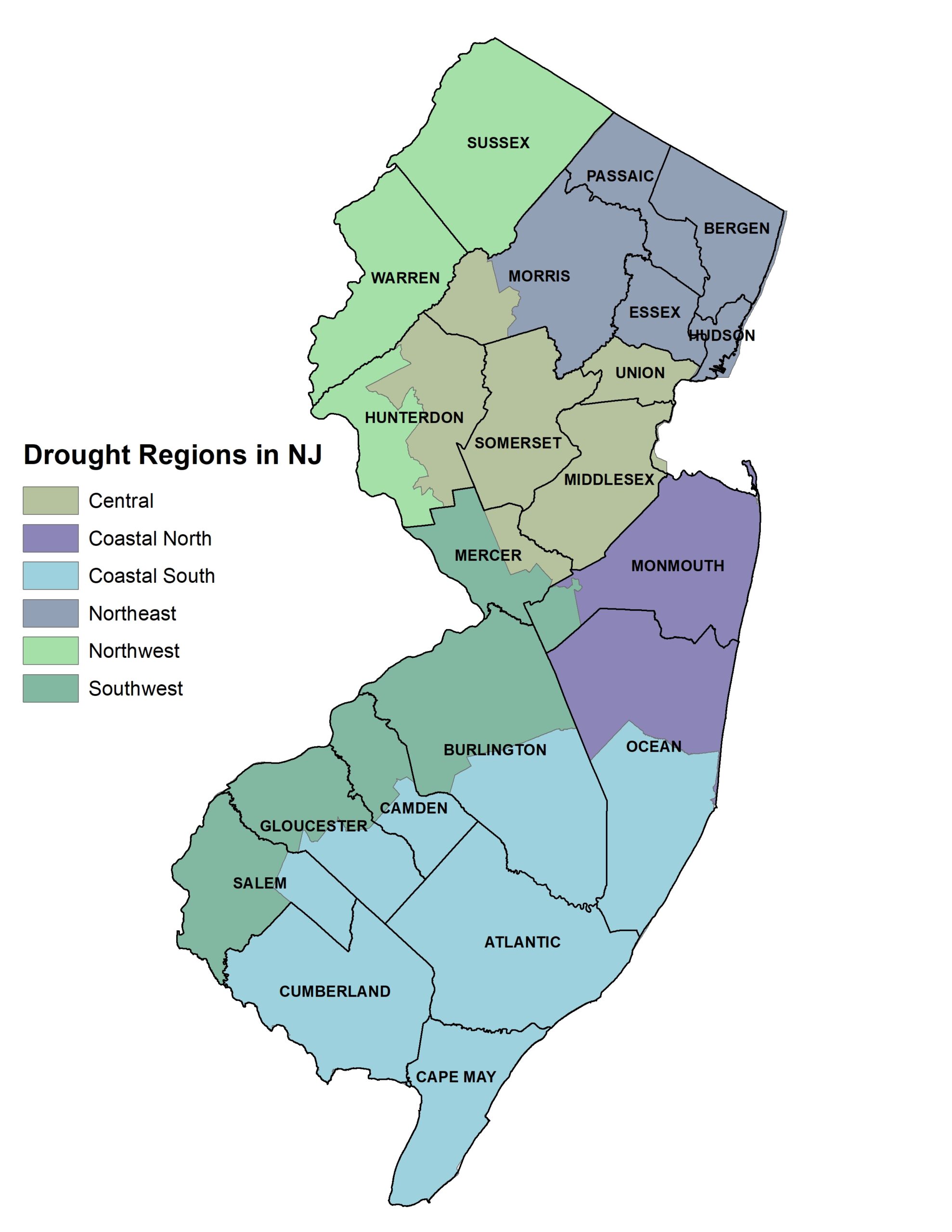 NJDEP Drought Information Drought Regions in New Jersey