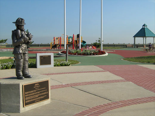 Photo of a statue in Firefighters Park on Raritan Bay in Union Beach, NJ, an area improved with Green Acres funding