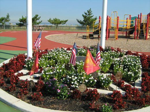 Photo of playground and plantings in Firefighters Park on Raritan Bay in Union Beach, NJ, an area improved with Green Acres funding