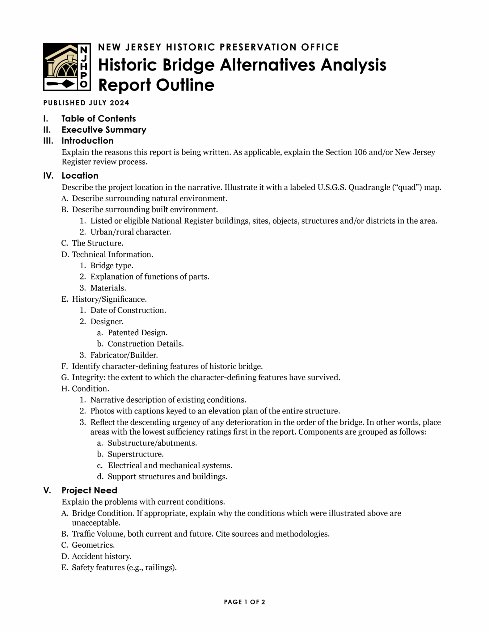 Historic Bridge Alternatives Analysis Report Outline | NJ Historic ...