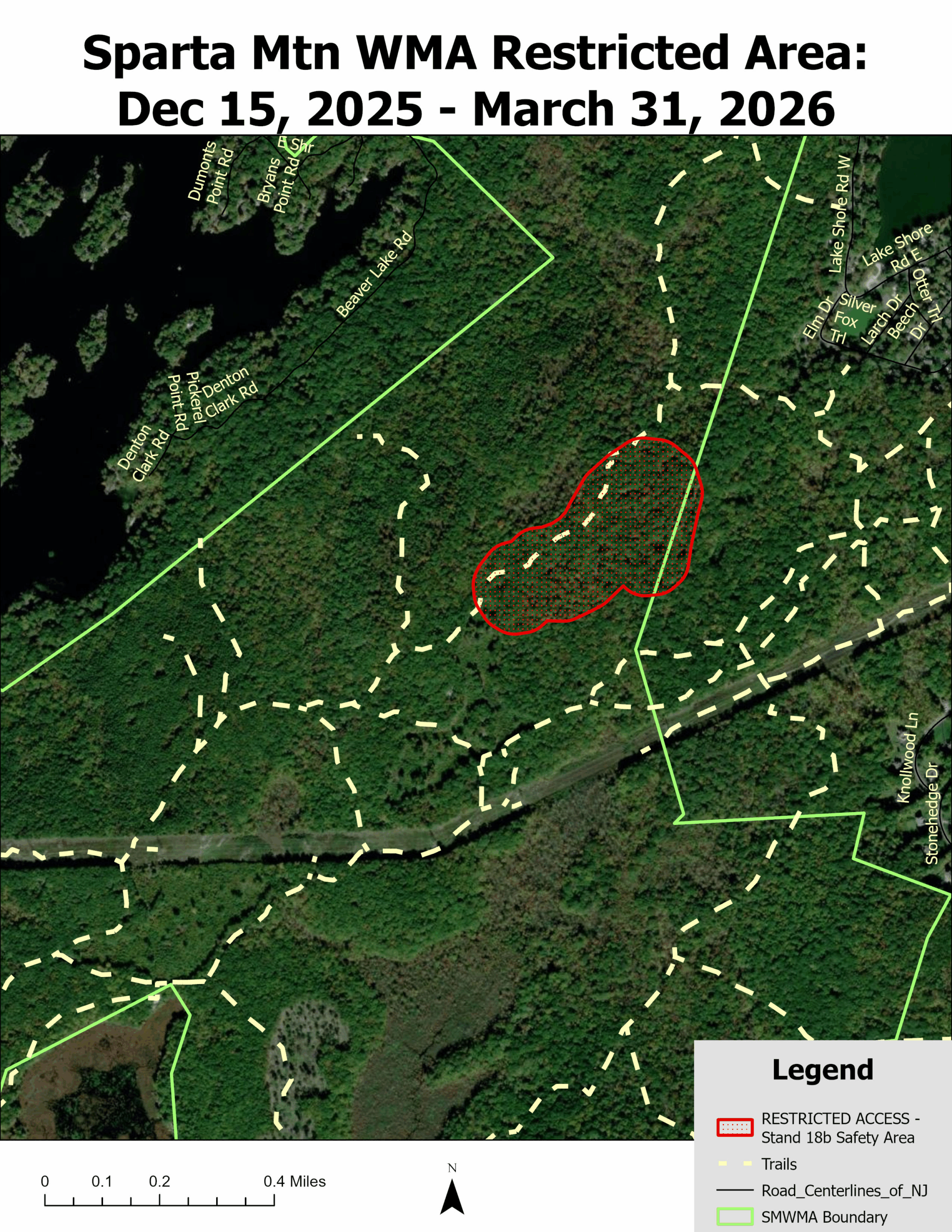 NJDEP Fish Wildlife Sparta Mountain Site And Trail Closure On Or Sparta Mountain Wma Restricted Area Closeup Map 2025 12 15 To 2026 03 31 Stand 18b Scaled 