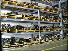 shelves of engine parts 