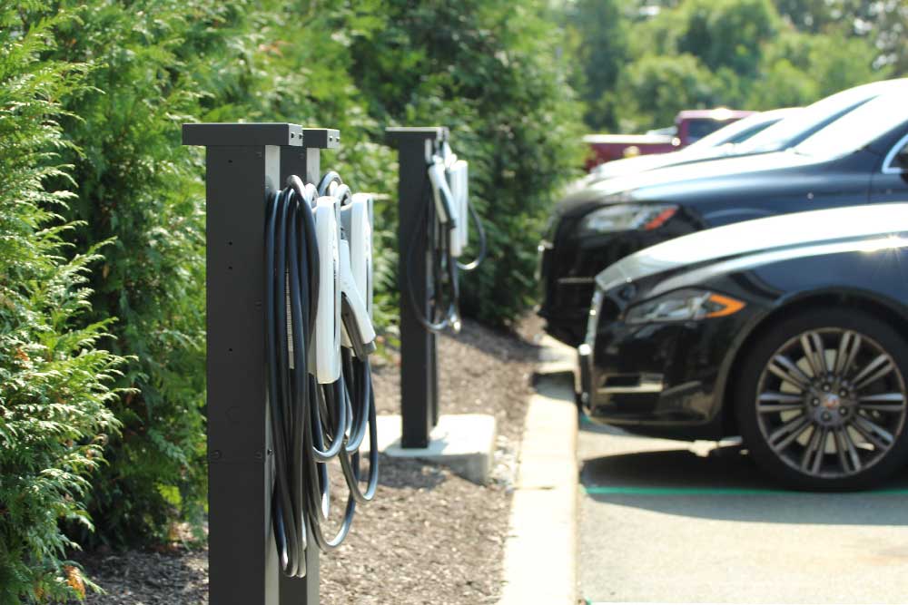 Photo of a line of EV chargers